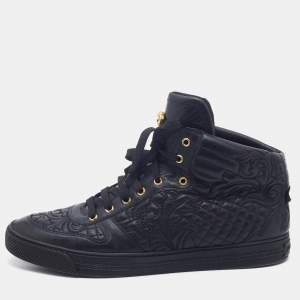 Versace Black Embroidered Leather Medusa High Top Sneakers Size 45