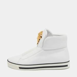 Versace White Leather Palazzo High Top Sneakers Size 40
