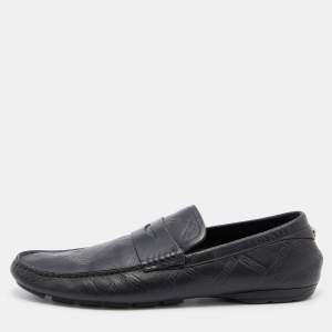 Versace Black Leather Penny Slip On Loafers Size 43