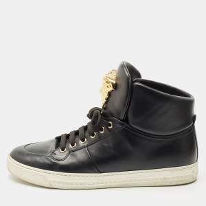 Versace Black Leather Medusa Lace High Top Sneakers Size 42.5