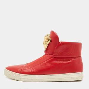 Versace Red Leather Palazzo Medusa High Top Sneakers Size 44