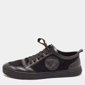 Versace Black Suede and Leather Medusa Low Top Sneakers Size 41.5
