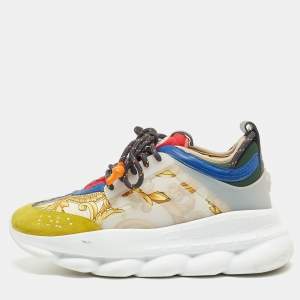 Versace Multicolor Suede and PVC Chain Reaction Low Top Sneakers Size 41
