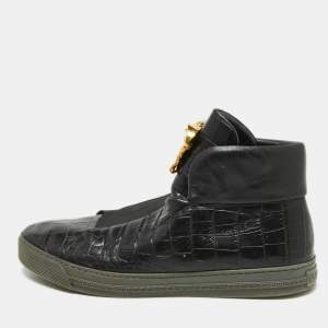 Versace Black Croc Embossed Leather Palazzo Medusa High Top Sneakers Size  44 