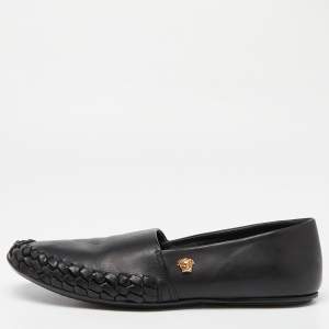 Versace Black Leather Medusa Slip on Loafers Size 42