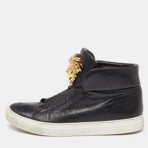 Versace Black Leather Medusa High Top Sneakers Size 40