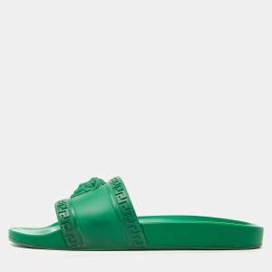 Versace Green Rubber Flat Slides Size 43