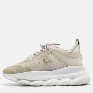 Versace White/Grey Mesh And Suede Chain Reaction Sneakers Size 42