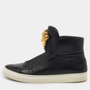 Versace Black Leather Palazzo Medusa High Top Slip On Sneakers Size 42