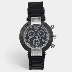 Versace Black Ceramic Stainless Steel Rubber Reve 92C Women's Wristwatch 40 mm