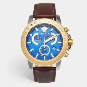 Versace Blue Two-Tone Stainless Steel Leather VE2E00221 Men's Wristwatch 45 mm