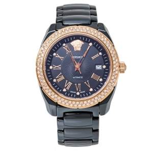 Versace Black Ceramic Gold Plated Stainless Steel Diamonds DV One Glamour 63Q Men's Wristwatch 41 mm