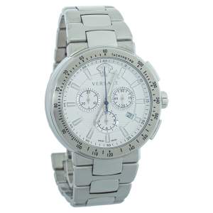 Versace Silver & White Stainless Steel Mystique VFG Sport Men's Wristwatch 46 mm