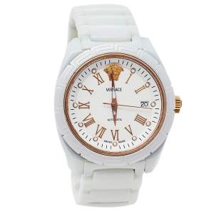 Versace White Ceramic Stainless Steel DV One 01A C1 Men's Wristwatch 41 mm