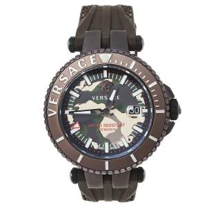 Versace Brown Ion Plated Stainless Steel Rubber V-Race VAK060010 Men's Wristwatch 46 mm
