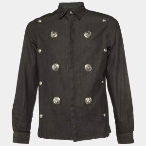 Versus Versace Black Cotton Logo Button Embellished Shirt M
