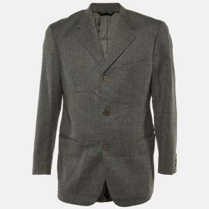 Pre Owned Versus Versace Grey Wool Button Front Blazer L