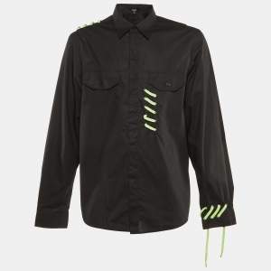 Pre Owned Versus Versace Black Cotton Lace Detail Shirt XXL