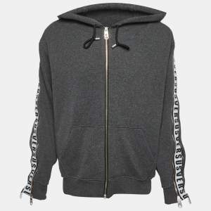 مملوكة مسبقًا Versus Versace Grey Cotton Knit Logo Tape Zip Detail Hooded Jacket XL