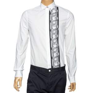 Versus Versace White Cotton Logo Printed Button Front Shirt M