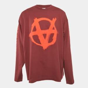 Pre Owned Vetements Unisex Burgundy Printed Jersey Sweatshirt L