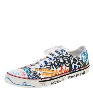 Vetements White Graffiti Canvas Low Top Lace Up Sneakers Size 41