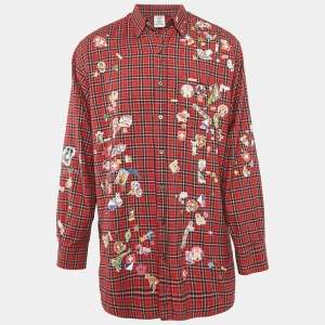 Vetements Red Plaid Sticker Print Chemises Oversized Shirt XS