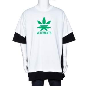 Pre Owned Vetements Monochrome Leaf Logo Print Cotton Double Layered T-Shirt S