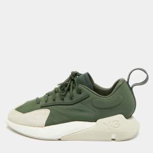 Pre Owned Y-3 x Adidas Orisan Shadow Green Size 42 Green/Beige Fabric and Suede Low Top Sneakers