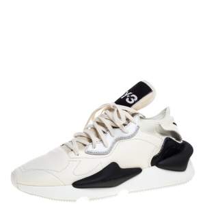 Y-3 Cream/Black Leather and Fabric Kaiwa Sneakers Size 44