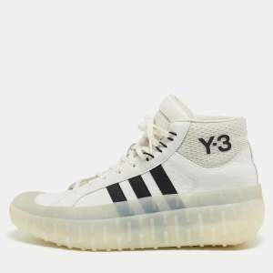 Y-3 White Leather High Top Sneakers Size 44.5