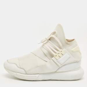 مملوكة مسبقًا Y-3 Qasa Elle Size 43.5 White Fabric and Leather Lace Up Sneakers