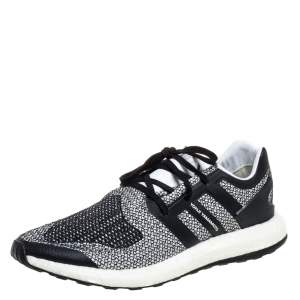 Y-3 Black/White Cotton Knit and Leather Pureboost Sneakers Size 44.5 