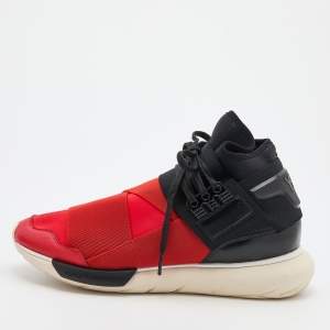 Adidas Y-3 Red/Black Neoprene And Leather Qasa High Top Sneakers Size 42