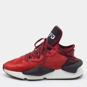 Y-3 Red/Black Suede and Fabric Kaiwa Sneakers Size 43.5