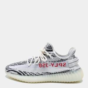 Pre Owned Yeezy x Adidas White/Black Knit Fabric Boost 350 V2 Zebra Sneakers Size 42