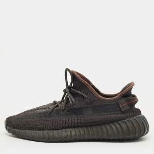 Pre Owned Yeezy Black Knit Fabric Boost 350 V2 Lace Up Sneakers Size 45.5