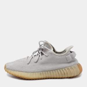 Pre Owned Yeezy x Adidas Grey Knit Fabric Boost 350 V2 Sesame Sneakers Size 44 2/3