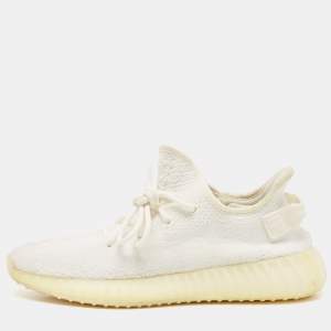 Adidas x Yeezy White Cotton Knit Fabric Boost 350 V2 Triple White Sneakers Size 43 1/3