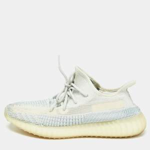 Yeezy x Adidas White/Green Knit Fabric Boost 350 V2 Cloud White Non Reflective Sneakers Size 44