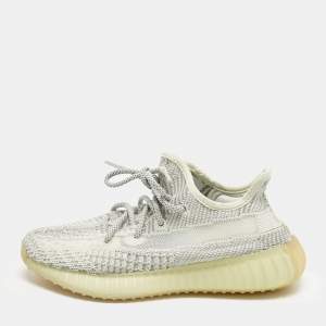 Pre Owned Yeezy x Adidas White Knit Fabric Boost 350 V2 Yeshaya (Non-Reflective) Sneakers Size 36 2/3