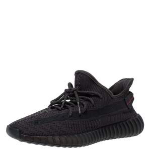 Pre Owned Yeezy x Adidas Black Cotton Knit and Mesh Boost 350 V2 Non Reflective Sneakers Size 42.5