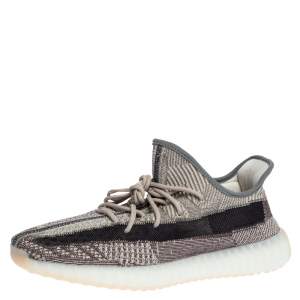 Pre Owned Yeezy x Adidas White/Grey Cotton Knit Boost 350 V2 'Zyon' Sneakers Size 47.5