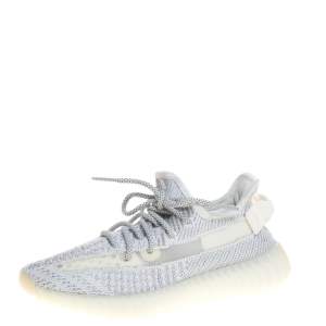 Pre Owned Yeezy x Adidas Grey/White Cotton Knit Boost 350 V2 Static Reflective Sneakers Size 38