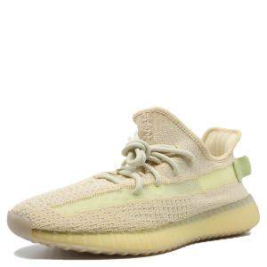 Pre Owned Yeezy x Adidas Beige Cotton Knit Yeezy 350 V2 Flax Sneakers Size 42