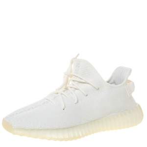 Pre Owned Yeezy x Adidas Cream White Cotton Knit Boost 350 V2 Sneakers Size 46.5