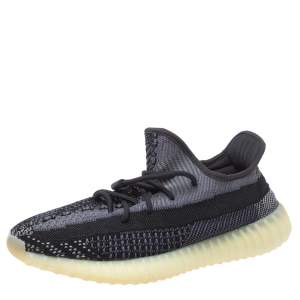 Pre Owned Adidas Yeezy Black Cotton Knit Boost 350 V2 Carbon Sneakers Size 47 1/3