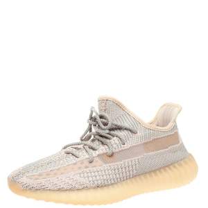Pre Owned Yeezy x Adidas Light Pink/Grey Cotton Knit Boost 350 V2 Synth Non-Reflective Sneakers Size 44