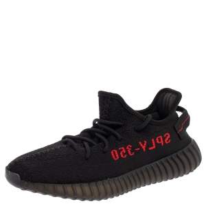 Pre Owned Yeezy x adidas Black/Red Knit Fabric Boost 350 V2 Low Top Sneakers Size 42 