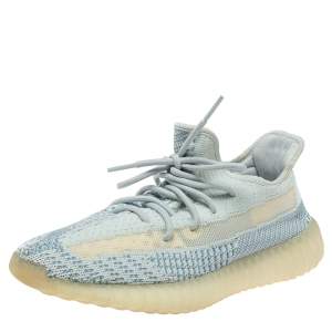 Pre Owned Yeezy x Adidas Blue/White Cotton Knit Boost 350 V2 'Cloud White' Sneakers Size 42.5